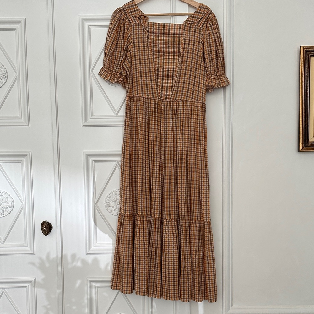 Doen Checkered Brown Midi Dress